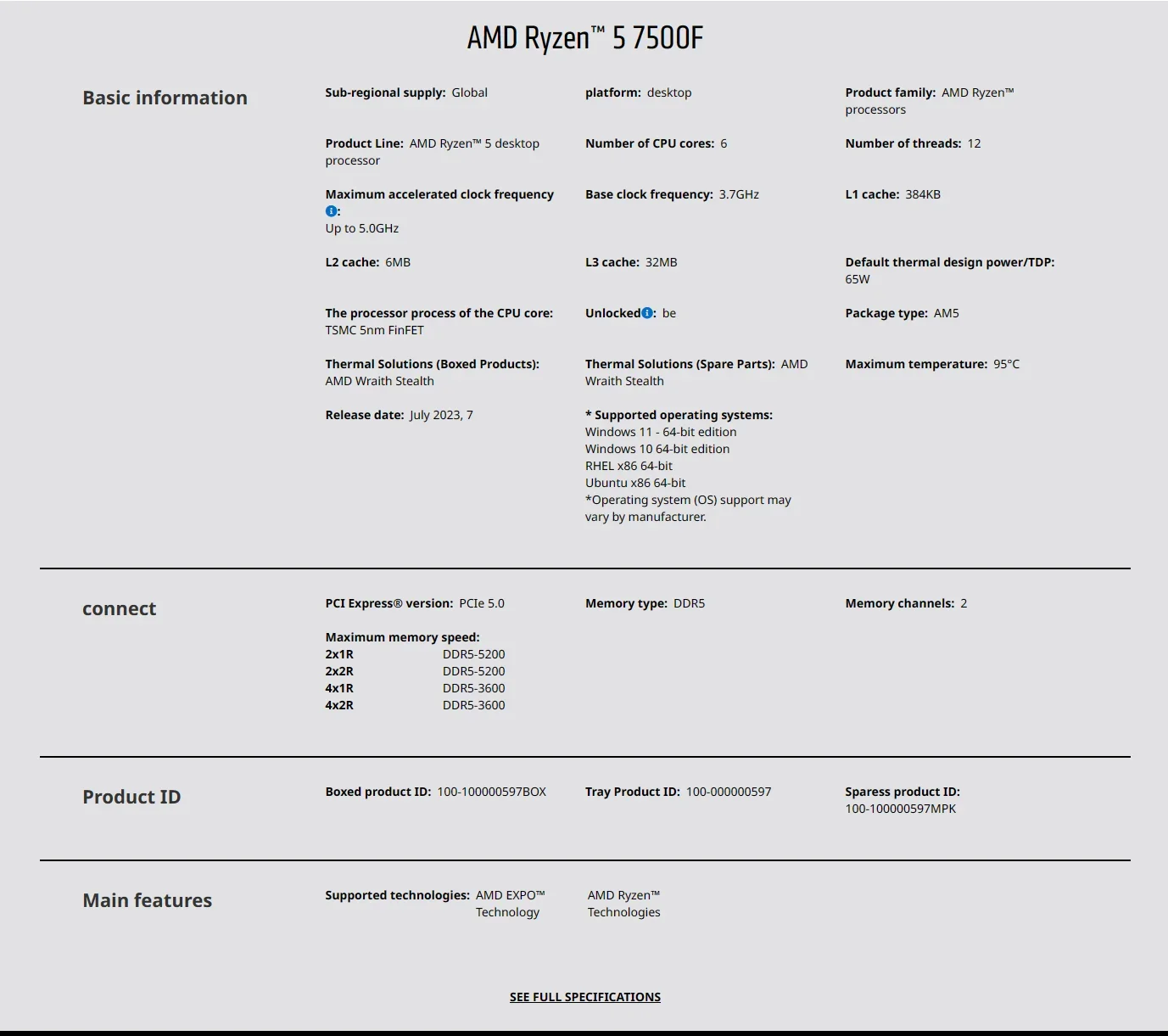 AMD Ryzen 5 7500F 3.7GHz 6-Cor - Pc Gaming Ryzen 5 recension och pris